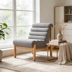 English Elm Fluffy Shearling Accent Chair Plush Tiered Back Solid Wood Frame Cozy Reading Nook Dark Gray,Natural N767P366257G