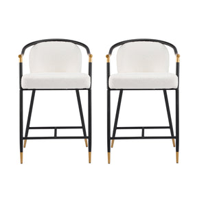 English Elm Christopher Knight Home® - 26" Upholstered Counter Stool Set of 2 with Bouclé Fabric and Iron Frame, Contemporary Comfort and Style Beige,Black,Gold N771P288863B