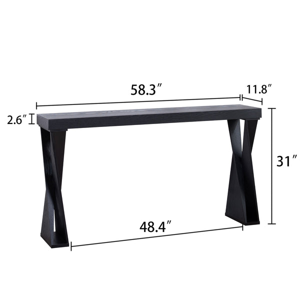 English Elm Modern 58.3" Console Table – Slim 11.8" Depth Black Manufactured Wood Sofa Table with Cross Legs, Stylish Entryway Accent for Hallway, Living Room, Office W2729P239170