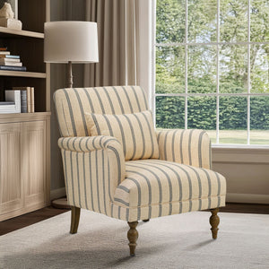 JLA Home Martha Stewart - Accent Amanda Accent Chair — Tailored Stripe Upholstery, Reclaimed Natural Wood Legs, Plush Lumbar Support for Living Rooms, Bedrooms, Nooks MT100-0184