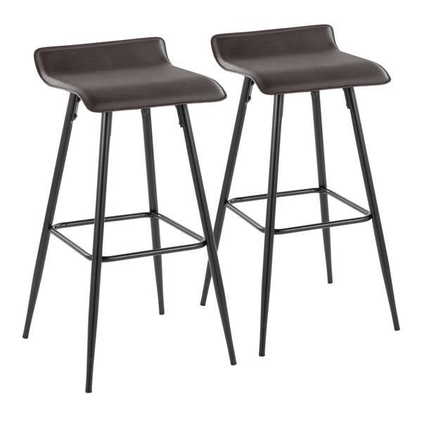 English Elm Ale 30" Contemporary Fixed-Height Bar Stool with Wave Upholstered Seat and Black Steel Base, Set of 2 Espresso B202P222129