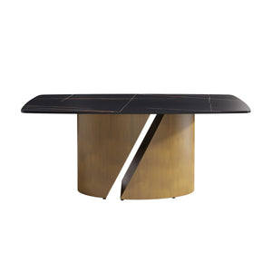English Elm 70.86" Modern Sintered Stone Dining Table With Curved Black Top & Bronze Iron Legs For 6-8 People W1535S00362