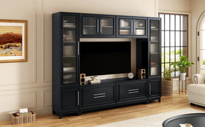 English Elm Vibe Haus Fluted Glass Wall Unit Tall Mdf Entertainment Console for Living Room N893S000011B