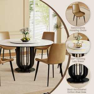 English Elm 59" Round Sintered Stone Dining Table With Lazy Susan - Durable, Modern Design For 8 Guests! W2699S00039