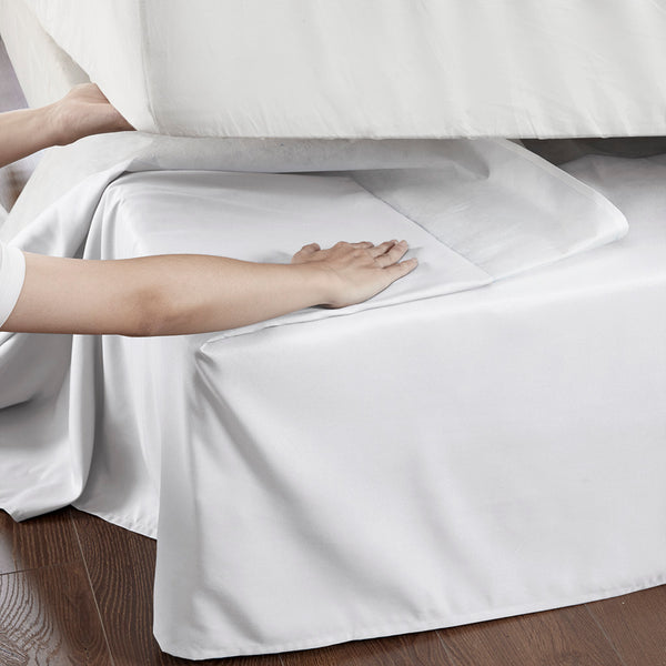 JLA Home Madison Park - Wrap Around Adjustable Bedskirt with 26" Drop, Non-Slip Band, Wrinkle-Resistant Fit for Neat Beds White MP11-5364