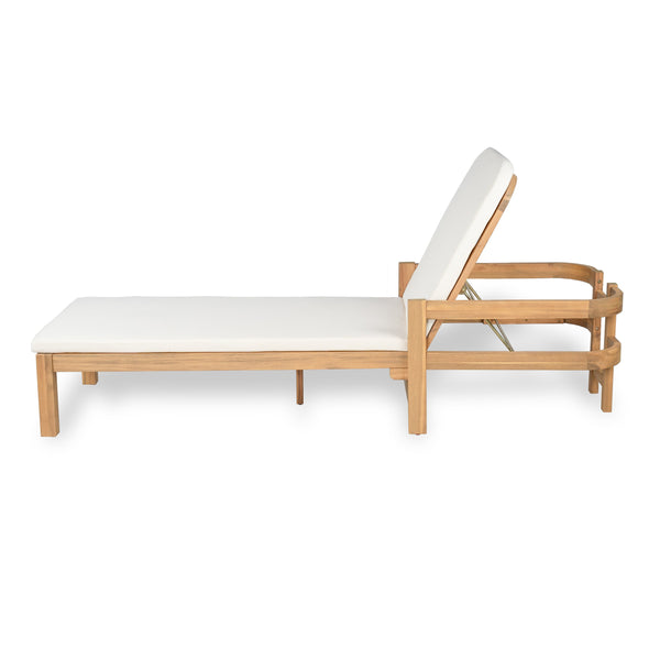 English Elm Christopher Knight Home® - Outdoor acacia chaise lounge with adjustable recline, durable hardwood frame and water‑resistant cushion comfort Cream Color,Light Teak 52.25 L x 28.5 W x 8.75 H N776P266158C