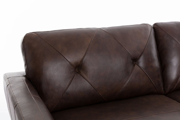 English Elm 3+2 Diamond Quilted Top Grain Leather Sofa Transitional Living Room Two Over Two W1896S00009