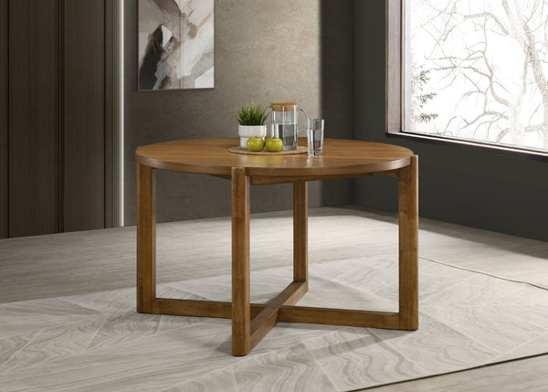 English Elm Andrew Round Walnut Wood Dining Table with Cross Sled Base Seats Four Guests B061P474507