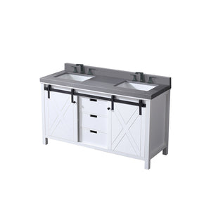 English Elm White 60 in Double Bath Vanity with Grey Quartz Countertop, Soft-Close Storage & Matte Black Faucet B2731P260134