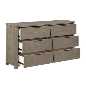 English Elm Contemporary Six Drawer Oak Veneer Dresser with Chrome Pulls for Master Bedroom B011P435300