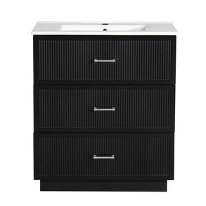 English Elm 30 Inch Bathroom Vanity With Ceramic Sink Combo - Modern Black Freestanding Storage Cabinet Set W1550S00047