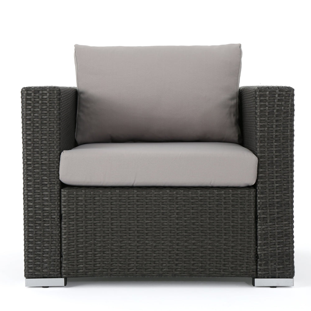 English Elm Christopher Knight Home® - SANTA SANTA ROSA CLUB CHAIR KD — Weatherproof Faux Rattan, Aluminum Frame, Water‑Resistant Cushion Comfort Grey+Silver 57470.00ALUGRY