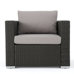 English Elm Christopher Knight Home® - SANTA SANTA ROSA CLUB CHAIR KD — Weatherproof Faux Rattan, Aluminum Frame, Water‑Resistant Cushion Comfort Grey+Silver 57470.00ALUGRY