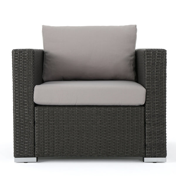 English Elm Christopher Knight Home® - SANTA SANTA ROSA CLUB CHAIR KD — Weatherproof Faux Rattan, Aluminum Frame, Water‑Resistant Cushion Comfort Grey+Silver 57470.00ALUGRY