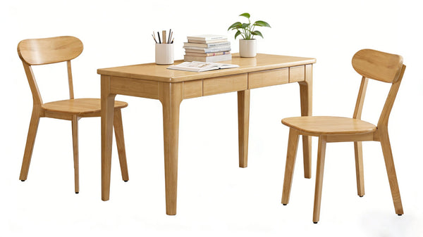 English Elm Solid Natural Wood Mid-century Dining Chairs Curved Back Upholstered Seat Set of 2 W3204P429362