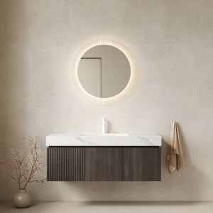 English Elm Muri Floating Bathroom Vanity Plywood Cabinet Sintered Stone Top Espresso Finish W2615S00459