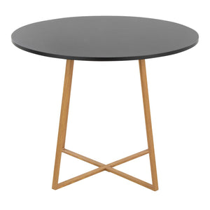 English Elm Dining Table Round Natural Wood Top with Metal Base Modern Style Seats Four Black B202S02200