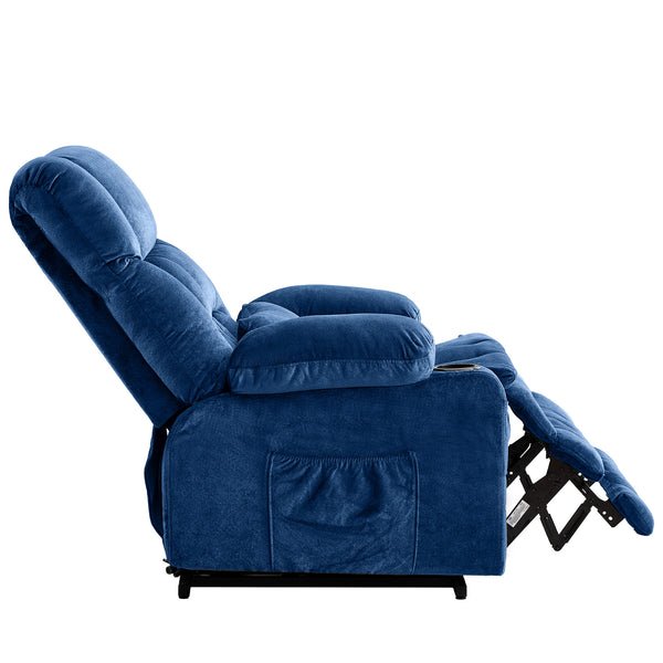 English Elm Dual Motor Large Power Lift Recliner Chair with Waist Kneading & Heat, Extended Footrest, USB Ports Blue W1521S00073