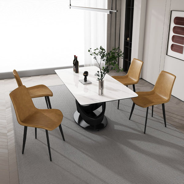English Elm 71" Modern Luxury Dining Table With Sintered Stone Top & Carbon Steel Base For Elegant Entertaining W2699S00023