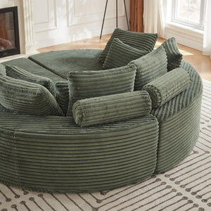 English Elm 78.5-inch Corduroy Round Convertible Recliner Sofa Bed with Neck Support and Throw Pillows Green W834S00562