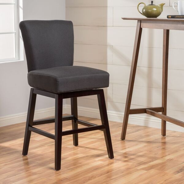 English Elm Christopher Knight Home® - SWIVEL Bar Stool Light Grey Fabric Upholstered Seat with 360° Swivel, Cozy Cushioning & Wood Legs 57177.00F