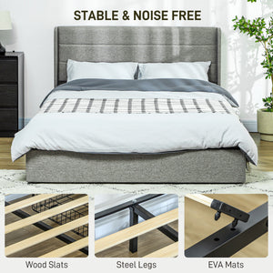 English Elm HOMCOM LED Platform Queen Bed Frame with USB-C Charging Station, 3-Tier Shelf, Noise-Free Support Light Gray W2225P249914
