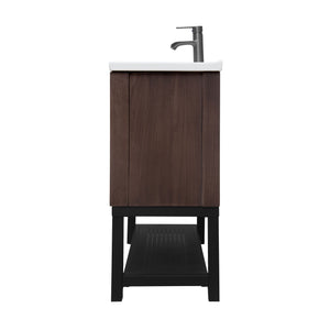 English Elm 32" Modern Bathroom Vanity with White Ceramic Seamless Sink, Textured Aluminum Faucet, Durable Hinges and Open Iron Shelf for Stylish Storage Walnut W688P224395