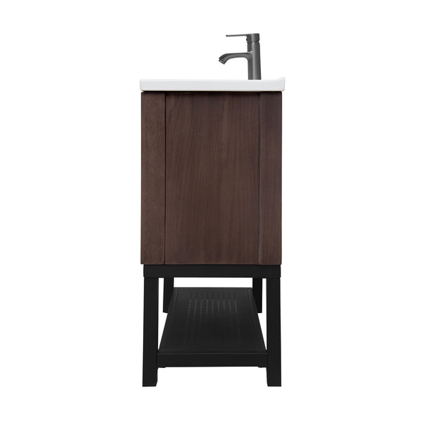 English Elm 32" Modern Bathroom Vanity with White Ceramic Seamless Sink, Textured Aluminum Faucet, Durable Hinges and Open Iron Shelf for Stylish Storage Walnut W688P224395