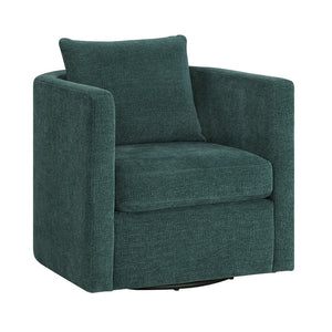 English Elm Sutton Peacock Performance Fabric Swivel Barrel Chair — Stain-Resistant, Pocket Coil Seat, Reversible Cushions B050P322586