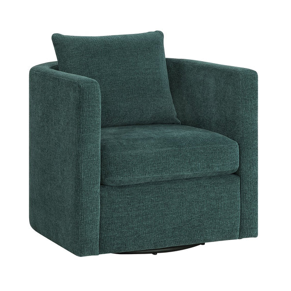 English Elm Sutton Peacock Performance Fabric Swivel Barrel Chair — Stain-Resistant, Pocket Coil Seat, Reversible Cushions B050P322586