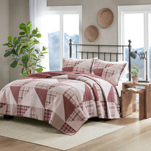English Elm 3-piece King Patchwork Quilt Set Knit Face Microfiber Back Lightweight Year Round Warmth Blush Multi B035P482964