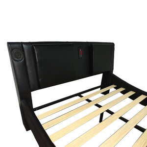 English Elm Faux Leather King Platform Bed with Rgb Lighting Bluetooth Speakers and Massage W2297S00029