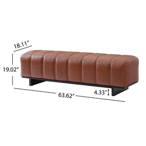 English Elm Indoor Channel Tufted Chenille Upholstered Bench Rubberwood Legs Entryway Dining Brown N779P367309R