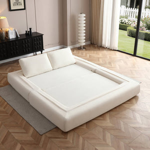 English Elm 81'' Corduroy Floor Sofa Convertible Loveseat Futon Sleeper with Foam Fill and Pillows Beige W1117P459678