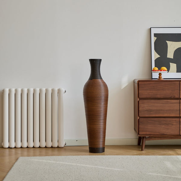 English Elm 39 Tall Designer Floor Vase 39.25" Black+Gray Two-Tone PVC Rattan 40" Modern Rustic Accent for Living Rooms W2796P193947