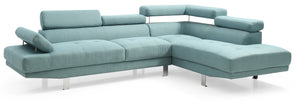 English Elm Riveredge Modern Right-Facing Chaise Sectional with Adjustable Arm & Headrest, Chrome Legs, PU Comfort Teal 21 L x 76 W x 34 H B078S00403