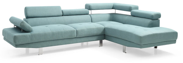 English Elm Riveredge Modern Right-Facing Chaise Sectional with Adjustable Arm & Headrest, Chrome Legs, PU Comfort Teal 21 L x 76 W x 34 H B078S00403