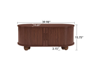 English Elm Coffee Table with Sliding Door Storage Dark Walnut Low Profile Modern Living Room W688P339193