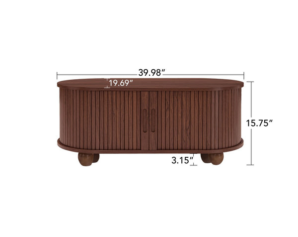 English Elm Coffee Table with Sliding Door Storage Dark Walnut Low Profile Modern Living Room W688P339193
