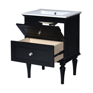 English Elm 24'' French-Style Bathroom Vanity with Ceramic Sink, Black Long Legs, 2 Drawers, Moisture-Resistant Elegance N710P195621B