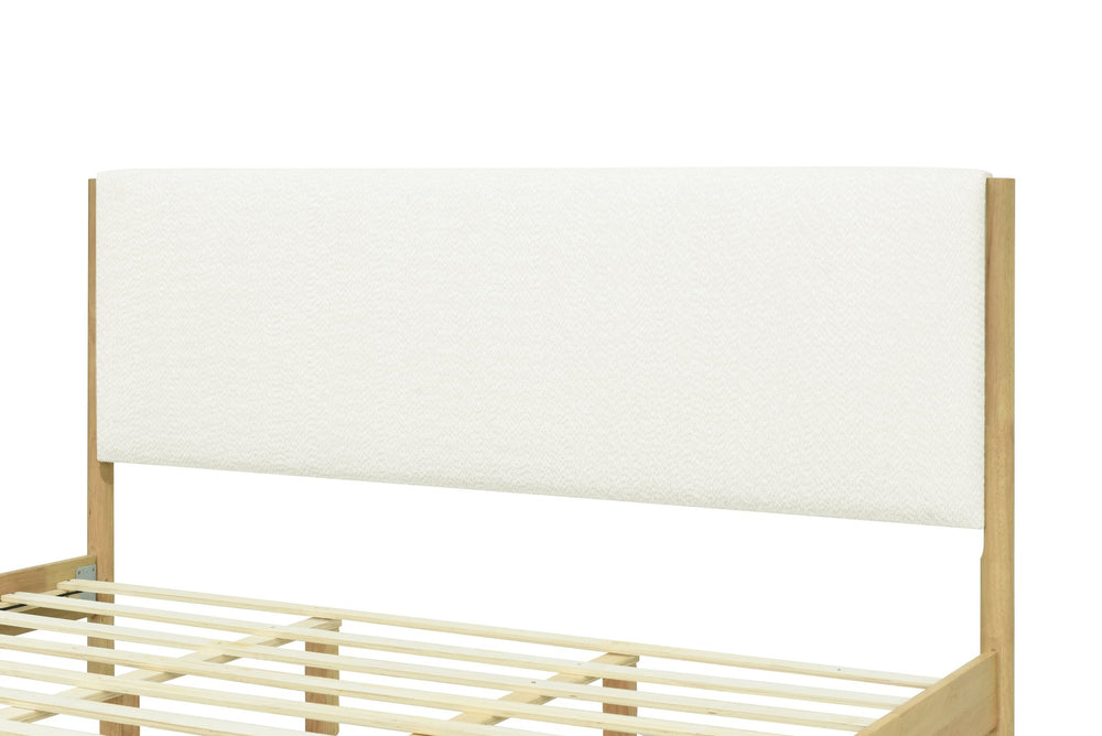 English Elm Christopher Knight Home® - Modern White Boucle Upholstered Bed With Eco-Friendly Rubberwood Legs - King Size, Stylish Comfort N769P266448W