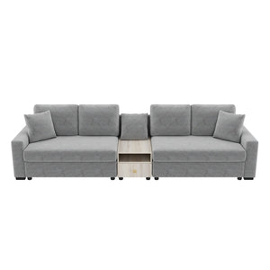 English Elm Modern Chenille Modular Sofa with Storage Armrest Console Table Living Room Seating Grey N763S000064E