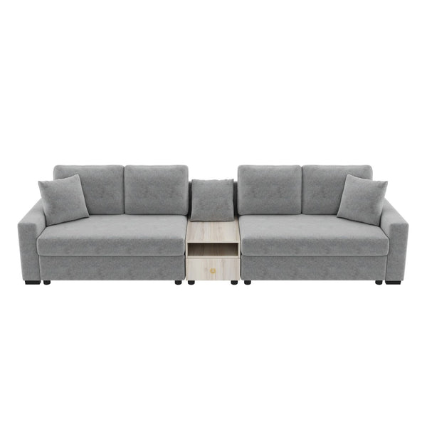 English Elm Modern Chenille Modular Sofa with Storage Armrest Console Table Living Room Seating Grey N763S000064E