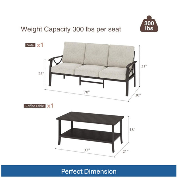 English Elm 5-piece Outdoor Conversation Set Steel Frame Patio Sofa Loveseat Chairs Table Beige B082S00120