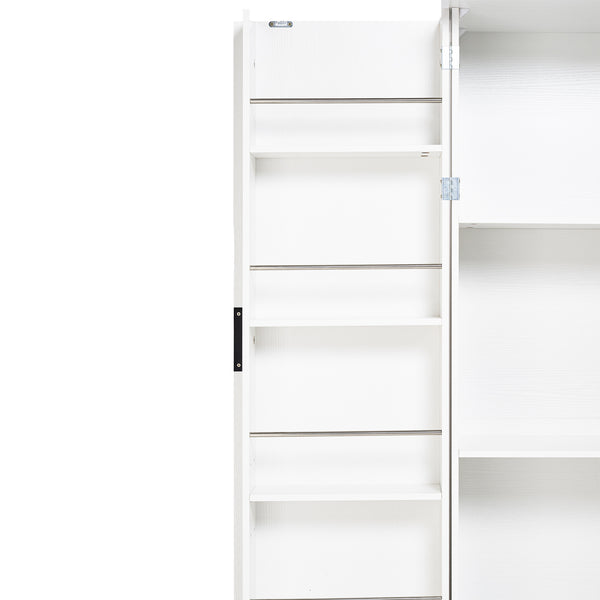 English Elm 72" Modern Fluted Pantry Cabinet with 2 Large Silent Drawers, 8-Door Spice Rack & Adjustable Shelf Organizer White W2917P294993