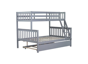 English Elm Twin Over Full Bunk Bed With Trundle, Detachable Ladder, Rustic Grey Wood, Space-Saving Design W504S00186-GIGA