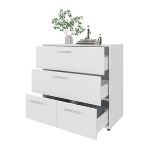 English Elm Oto Modern 4-Drawer Dresser White — Sleek Minimalist Chest with Metal Handles, Durable Storage Solution B128P343783