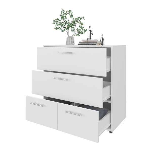 English Elm Oto Modern 4-Drawer Dresser White — Sleek Minimalist Chest with Metal Handles, Durable Storage Solution B128P343783