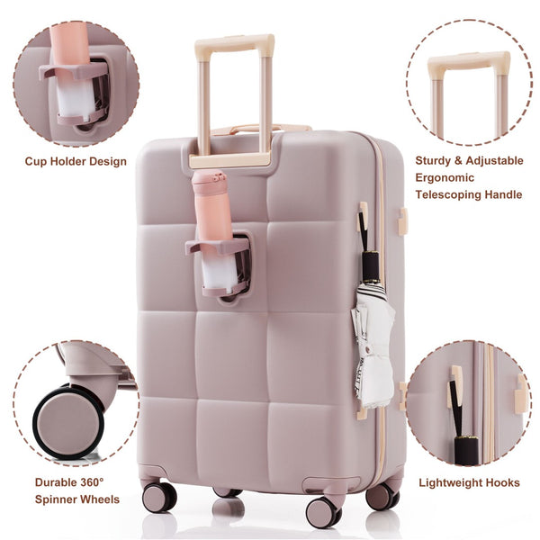 English Elm Luggage Set of 3 Abs Hard Shell Suitcases with Spinner Wheels and Built in Cup Holder Brown N726P296016B
