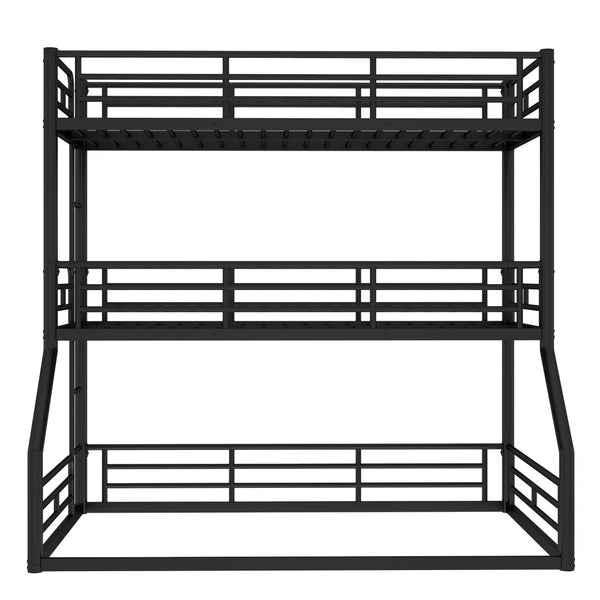 English Elm Twin Triple Metal Bunk Bed Matte Powder Coated Frame with Full Safety Guardrails Black W1580S00584